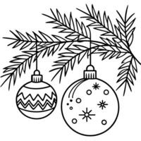 White background with Christmas tree branches and ornaments vector