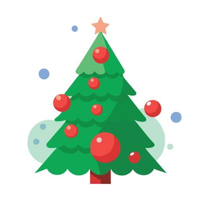 Christmas tree and red christmas balls on abstract defocus background with bokeh.