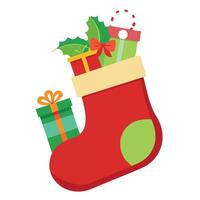 Christmas stocking with gifts isolated . white background vector