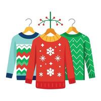 Ugly Christmas sweaters hangers. traditional white people fun vector