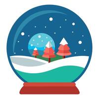 Festive Christmas ornament in sparkling snow globe with tiny landscape inside. illustration vector