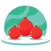 Several red christmas balls on marble. on a green isolated background. copy space. christmas vector