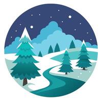 Winter landscape with trees and a stream vector