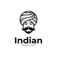 Indian man face logo design concept idea with turban and mustache vector