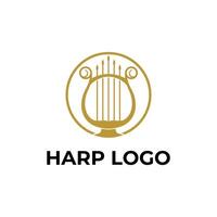lyre harp logo design concept golden with label circle vector