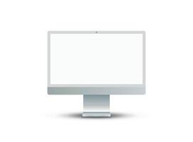 Thin frame monitor mock up icon in flat style. Computer display illustration on isolated background. Electronic gadget sign business concept. vector