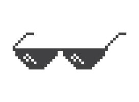Pixel sunglasses icon in flat style. Glasses illustration on isolated background. Funny accessory sign business concept. vector