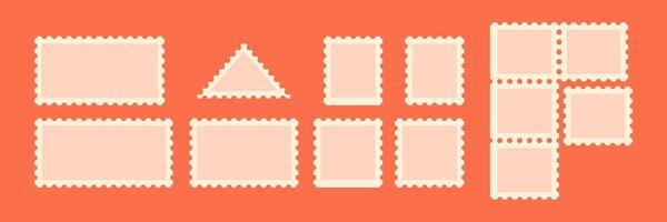 Postage stamp frames set. Black with Jagged wavy edge forms. Template for mail, postcard, letter. vector