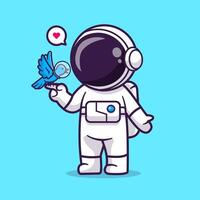 Cute Astronaut Playing With Bird In Space Cartoon vector