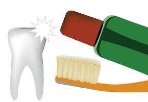 Toothache getting treated with toothpaste and toothbrush vector