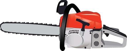 Red chainsaw with sharp teeth for cutting wood logs vector