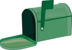 Open green mailbox with raised flag indicating waiting mail vector