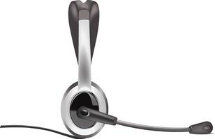 Headset resting on white surface with attached microphone vector