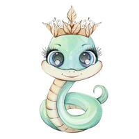 This adorable and whimsical snake illustration features a charming crown and an incredibly playful expression vector