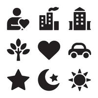 A silhouette image of a Black Filled Icons Set with a white background vector