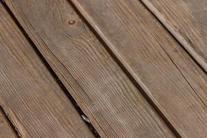 Weathered wooden planks create a rustic flooring backdrop in soft natural light photo