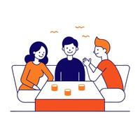 Three people sitting at a table with drinks vector