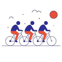 Three people riding bicycles in a line vector