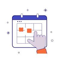 A hand is pointing to a calendar with squares on it vector