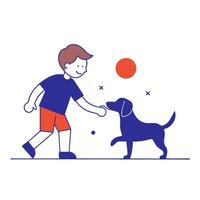 A boy and his dog playing together vector