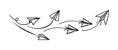 Set of doodle paper plane icon. Hand draw paper airplane. vector