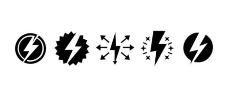 Creative collection of lightning and thunder symbols designed for weather-themed graphics and illustrations in various styles vector