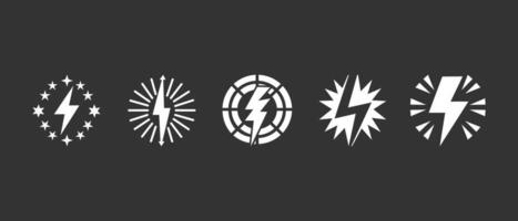 Creative collection of lightning and thunder symbols designed for weather-themed graphics and illustrations in various styles vector