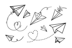 Set of doodle paper plane icon. Hand draw paper airplane. vector