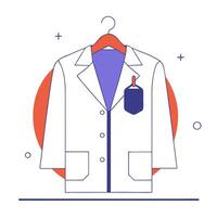 An illustration of a white coat hanging on a hanger vector