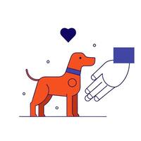 A dog is being fed by a hand vector