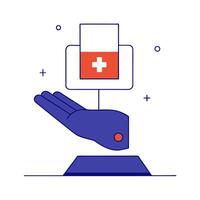 A hand holding a medical device and a red cross vector