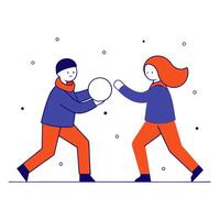 Two people playing with a ball in winter vector