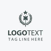 Elegant botanical logo featuring a stylized palm tree within a laurel wreath and star vector