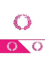 A laurel wreath logo and a pink and white background vector
