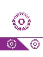 A purple laurel wreath logo and a purple and white background vector