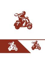 A logo for a restaurant with a man riding a scooter vector