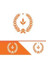 A laurel wreath logo and a leaf on an orange and white background vector