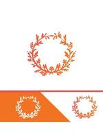 A wreath logo and a floral wreath on an orange and white background vector