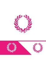 A laurel wreath logo and a pink and white background vector