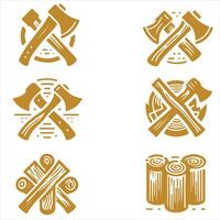 Wooden axes and logs icons set vector