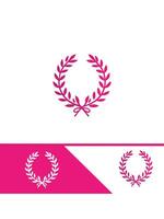 A laurel wreath logo and a pink and white background vector