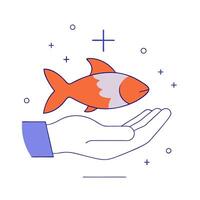 Fish in hand with a starfish on top vector