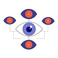 An illustration of an eye with three different colored eyes vector
