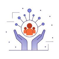A hand holding a circle with people inside vector