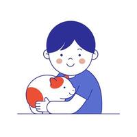 A boy holding a cat and hugging it vector