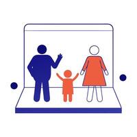 A family is standing in front of a computer screen vector