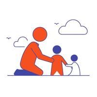 A man and child are sitting on the ground with a cloud in the background vector