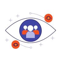 An eye with people in it and a circle around it vector