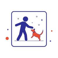 A person walking with a dog in a square vector