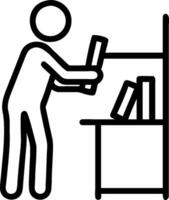 A man is standing in front of a book shelf vector